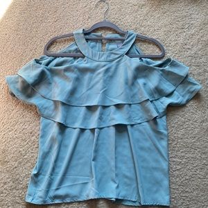 Seaglass blue ruffle cold shoulder top